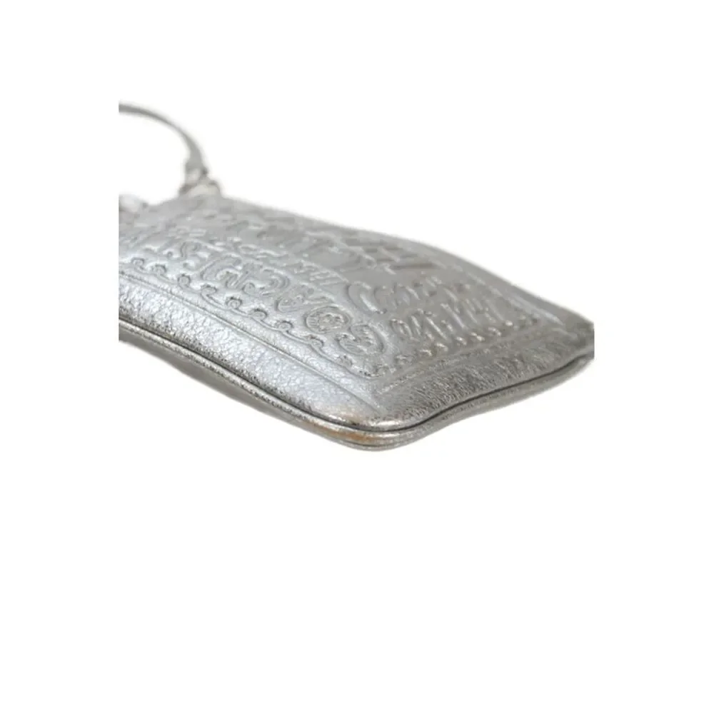 Coach Womens Poppy Embossed Leather Zippered Wristlet Silver